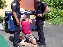 Cute thief is chased down to a lonely alley and banged by horny gay officers