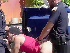 Cute thief is chased down to a lonely alley and banged by horny gay officers