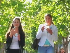 Cutie in tight jeans flaunts her ass in a hot candid street video