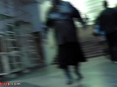 Cutie waving soft ass up checked petticoat