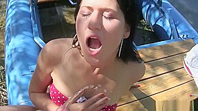 Czech Lucy Bell pissing near the lake
