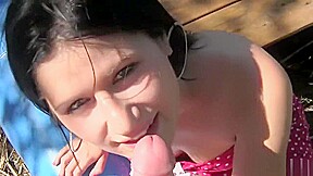 Czech Lucy Bell pissing near the lake