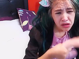 Degenerate college girl whore throats a dildo