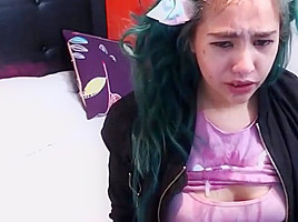 Degenerate college girl whore throats a dildo