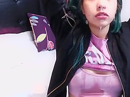 Degenerate college girl whore throats a dildo