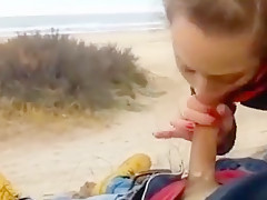 Deserted sex on a deserted beach! Wife sucks well and gets creampie