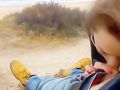 Deserted sex on a deserted beach! Wife sucks well and gets creampie