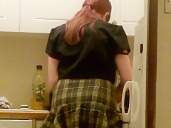 Dressed up and making dinner