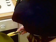 Dressed up and making dinner