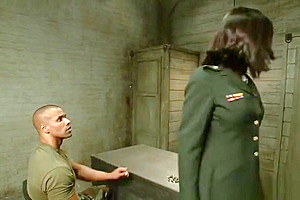 Ebony military Ts fucks muscled soldier