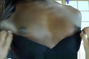 Ebony transsexual shows her big booty and hard cock