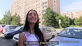 Fake agent fucks brunette in car in public