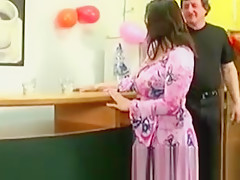 Fat Brunette Blows A Mature Guy