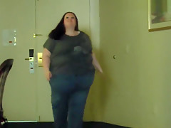 Fat Girl Walks And Strips From Clothes - SSBBW Weight Gain n Belly Show Off