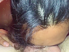 Fem Slut in Thong Sucks my Cock POV with think facial at the end 