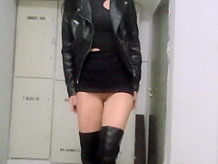 Fit Milf In Mini Tempts With Her Pussy On The Staircase - Upskirt No Panties - Inanna With Mini Dress