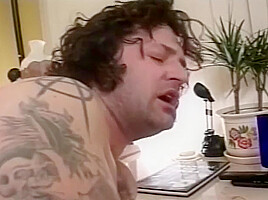 Freaky Brunette Gives Her Tatted Man A Rim-Job
