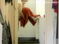 Friend's granny dries off her chubby body with a towel
