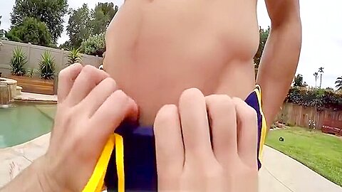 Fucking a hunk near a pool POV