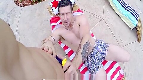 Fucking a hunk near a pool POV