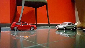 Giantess Yasmin steps on cars