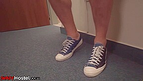 Ginger hostel slut fucked in bathroom by big white dick