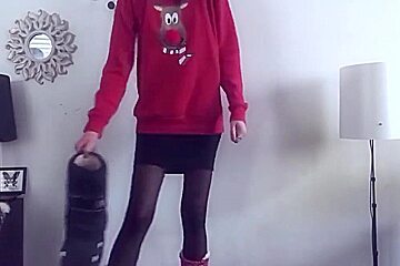 Girl Coming In From The Cold To Display Chastity Belt
