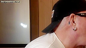 Gloryhole amateur DILF give closeup blowjob and handjob