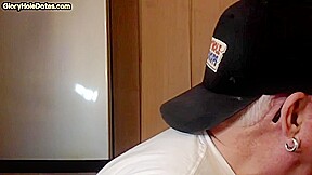 Gloryhole amateur DILF give closeup blowjob and handjob