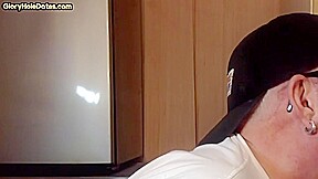 Gloryhole amateur DILF give closeup blowjob and handjob