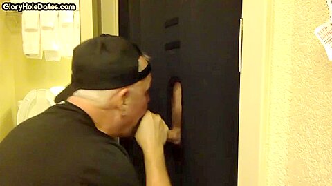 Gloryhole greedy amateur DILF sucks penis at his home