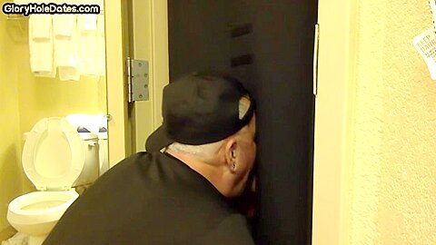 Gloryhole greedy amateur DILF sucks penis at his home