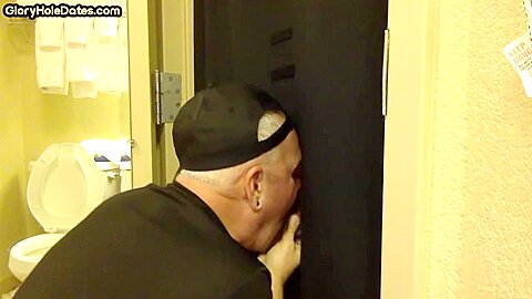 Gloryhole greedy amateur DILF sucks penis at his home