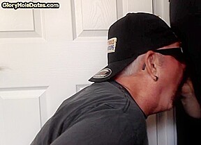 Gloryhole mature DILF sucking and wanking cock in duo