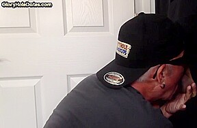 Gloryhole mature DILF sucking and wanking cock in duo