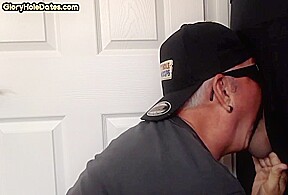 Gloryhole mature DILF sucking and wanking cock in duo