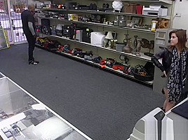 Good looking gal has steamy fuck session in the pawnshop