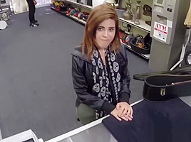 Good looking gal has steamy fuck session in the pawnshop