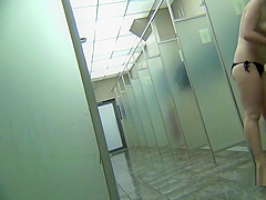Gorgeous females in a public shower room