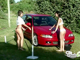 Gorgeous petite lesbians get wet