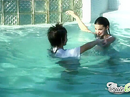 Gorgeous petite lesbians get wet