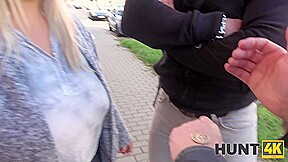 HUNT4K  Blonde with natural boobies enjoys sex with BF next to her