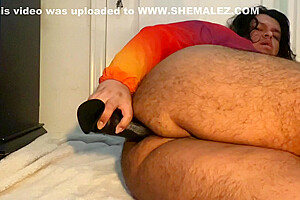 Hairy Fat Femboy Taking Dildo