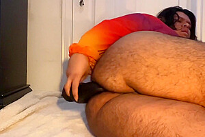 Hairy Fat Femboy Taking Dildo