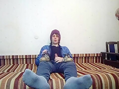 Hairy Twink Jerks Off And Cums On Skate Sneakers