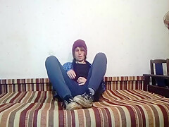 Hairy Twink Jerks Off And Cums On Skate Sneakers