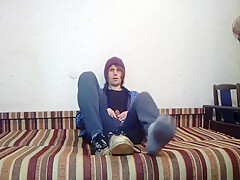 Hairy Twink Jerks Off And Cums On Skate Sneakers