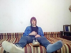 Hairy Twink Jerks Off And Cums On Skate Sneakers