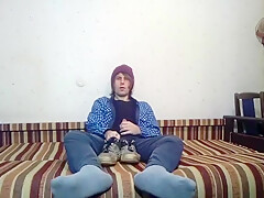 Hairy Twink Jerks Off And Cums On Skate Sneakers