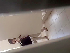 Hairy asian pussy in public toilet